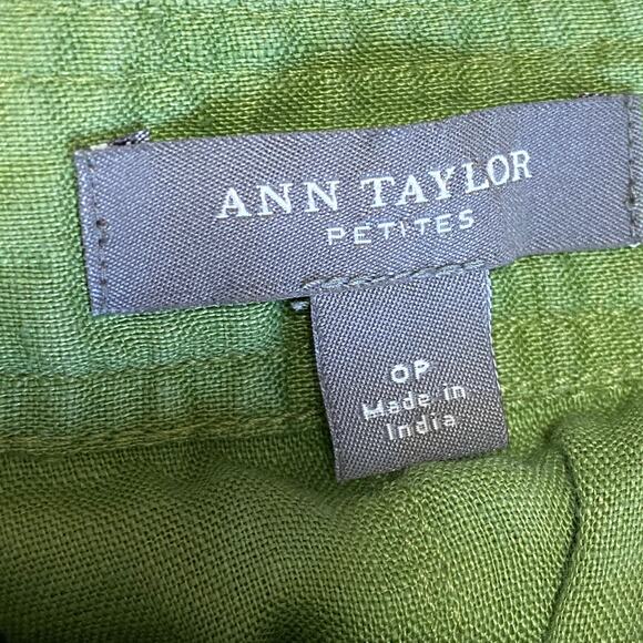 Ann Taylor Green White Floral Embroidered Linen Skirt Women's Size 0 Petite 0P - Picture 7 of 9